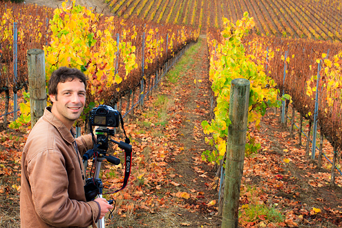 Pessagno Vineyard Workshops - participant photographing fall colors in the vineyard