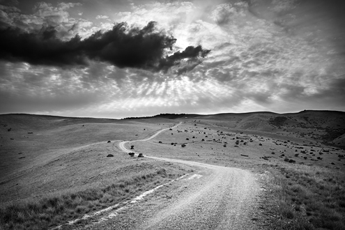 An ascending dirt road winds up the hills of the southern side of Fort Ord as the sun sets through an incoming storm. This photo was featured on the cover of the Arts Council for Monterey County’s 2013 calendar. 