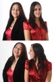 2 photos of 2 sisters, each photo has them with different expressions.