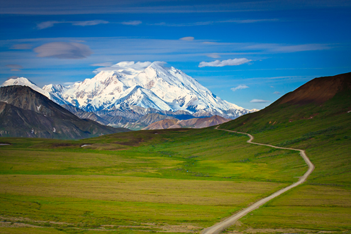 North America’s tallest peak, Mt. Denali, is the centerpiece of this 6 million acre park and preserve and the Alaska Range. The 92-mile Kantishna Wilderness Trail is the only road through this vast protected wilderness. 