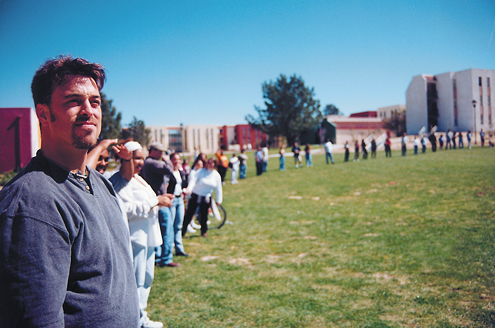 Cal State Monterey Bay is home to a diverse range of groups, so there are many opportunities to be creative for group portraits. In this photo, the Student Voice (a.k.a. student government) holds a rally in response to an incident of racism on campus. 