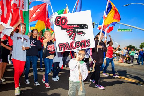 The City of Marina’s annual Labor Day Parade down Reservation Road—the biggest in the county. The Falcons are the Mascot for nearby Los Arboles Middle School. 