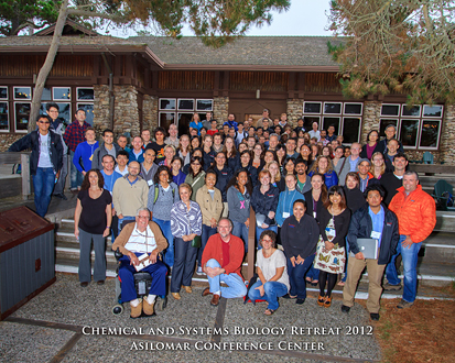 Stanford University’s Chemical and Systems Biology Department’s annual retreat at Asilomar shot from a ladder with 2 750ws strobes to light up their faces. 
