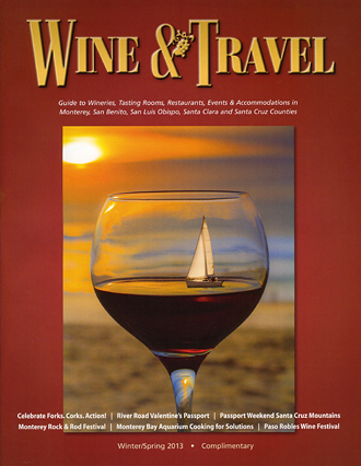 A still life composition at Marina State Beach of a glass of Pinot Noir from a nearby winery at sunset with a Monterey Bay sailboat digitally added inside the glass. Richard Hughett, W&T Publisher, provided the concept and asked me to shoot it for the magazine cover. The original photo is available for sale and licensing. 