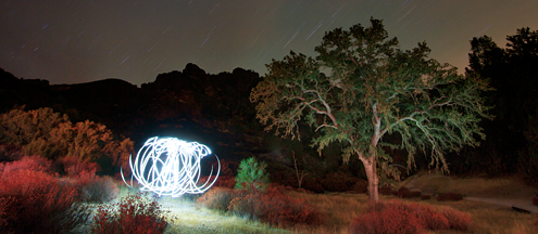 Lots of light painting with different colored gels for this 15-minute exposure. 