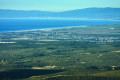 View of the Monterey Bay from the air that includes the former Fort Ord army base, Marina, and Santa Cruz