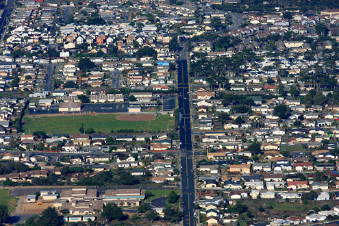 Aerial view of the City of Marina including Carmel Avenue. 