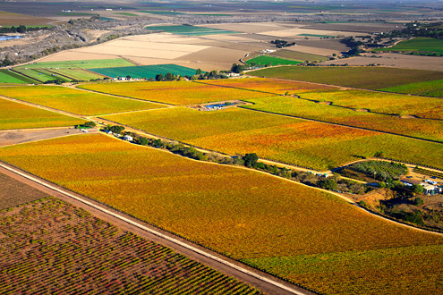Flying between 200-1,500 feet above the famous Santa Lucia Highlands AVA in Monterey County’s Salinas Valley, this aerial photo includes Pinot Noir and Chardonnay vineyards of Morgan Double L, Lucia Highlands/Fogstone, Estancia Stonewall, Talbott Sleepy Hollow, Escolle, and Pessagno along the River Road Wine Trail. 