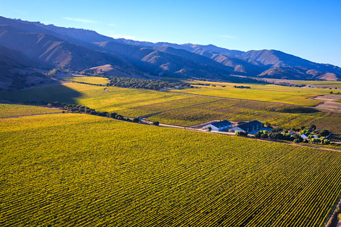 Flying between 200-1,500 feet above the famous Santa Lucia Highlands AVA in Monterey County’s Salinas Valley, this aerial photo includes Pinot Noir and Chardonnay vineyards of Talbott’s Sleepy Hollow, Big Pond River Road, and Mer Soleil. 