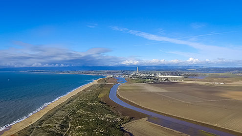 Aerial view of the Salinas River and State Beach leading to Moss Landing. FAA certified sUAS/Drone photography. 