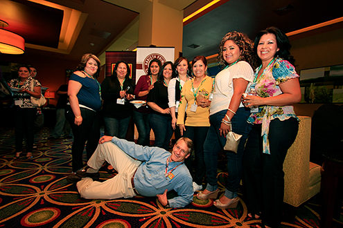 Green Mountain Coffee CEO playfully posing with his staff at a brand and team building conference in Monterey. 