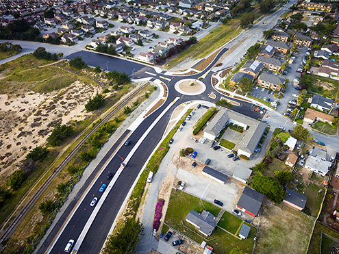 Construction was just completed on the City of Marina’s 3rd roundabout. FAA certified sUAS/Drone photography.  