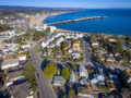 Drone photo of a West Santa Cruz neighborhood looking out over the Monterey Bay.