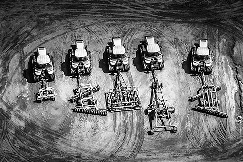 Part of the permanent collection of the National Steinbeck Center. This aerial of view of the different tractors looked like tools hanging on the wall. 